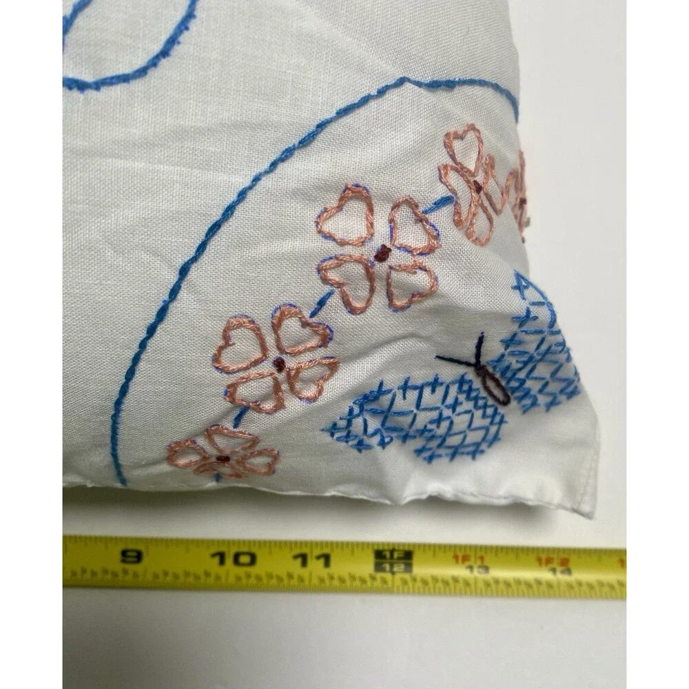 Embroidery Butterfly Floral Accent Pillow Cottagecore Bohemian Garden Decor Chic
